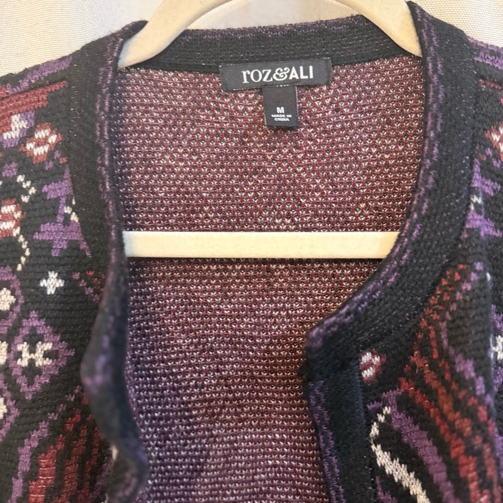 Roz & Ali Purple and Black Patterned Cardigan - Picture 3 of 4